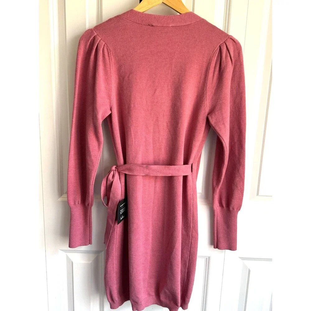 Lulus Rose Pink Long Sleeve Wrap Sweater Mini Dress Women's Size Medium - Picture 3 of 9